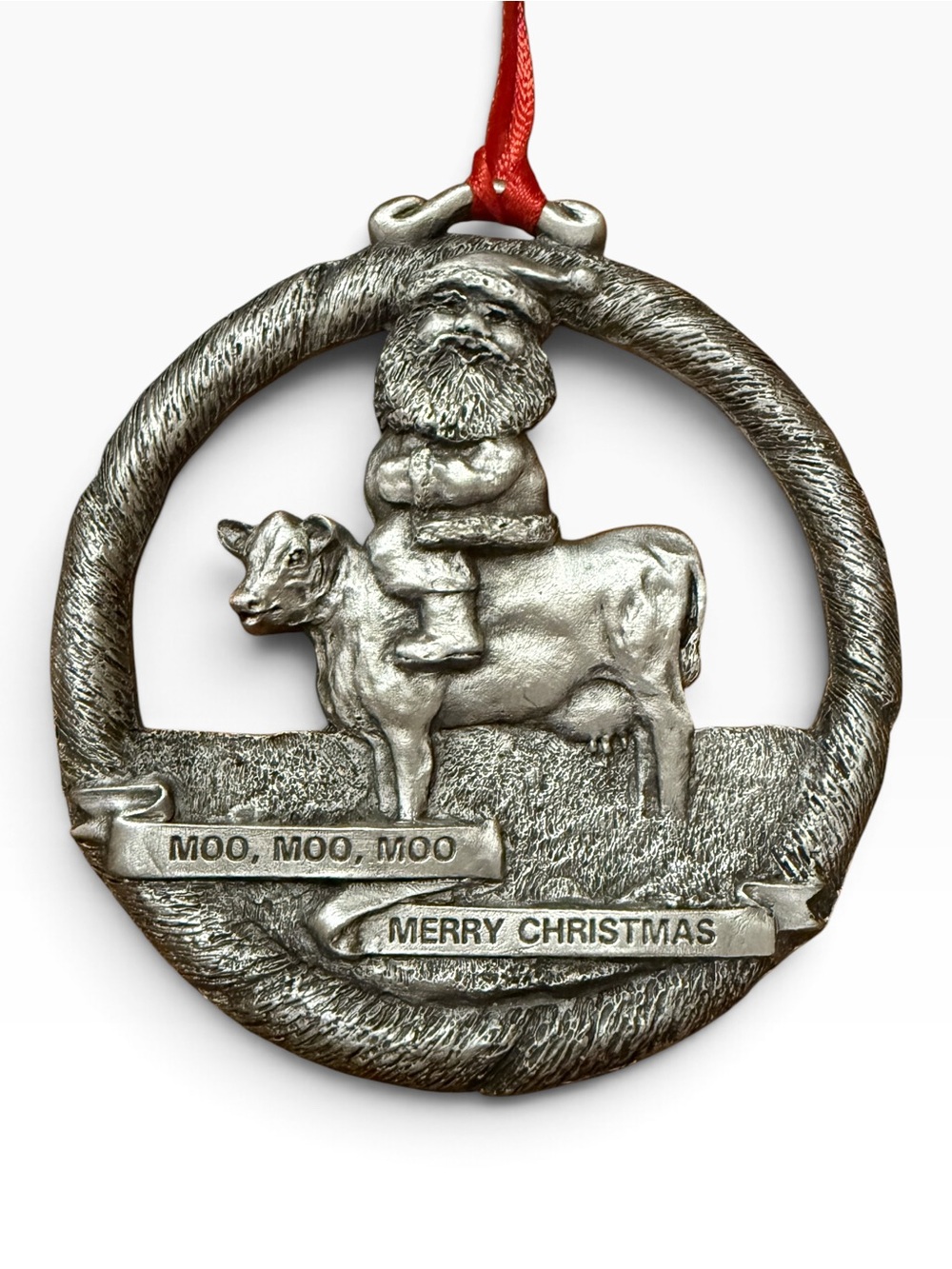 Artist Signed Andy Schumann Pewter Cow Moo Christmas Ornament